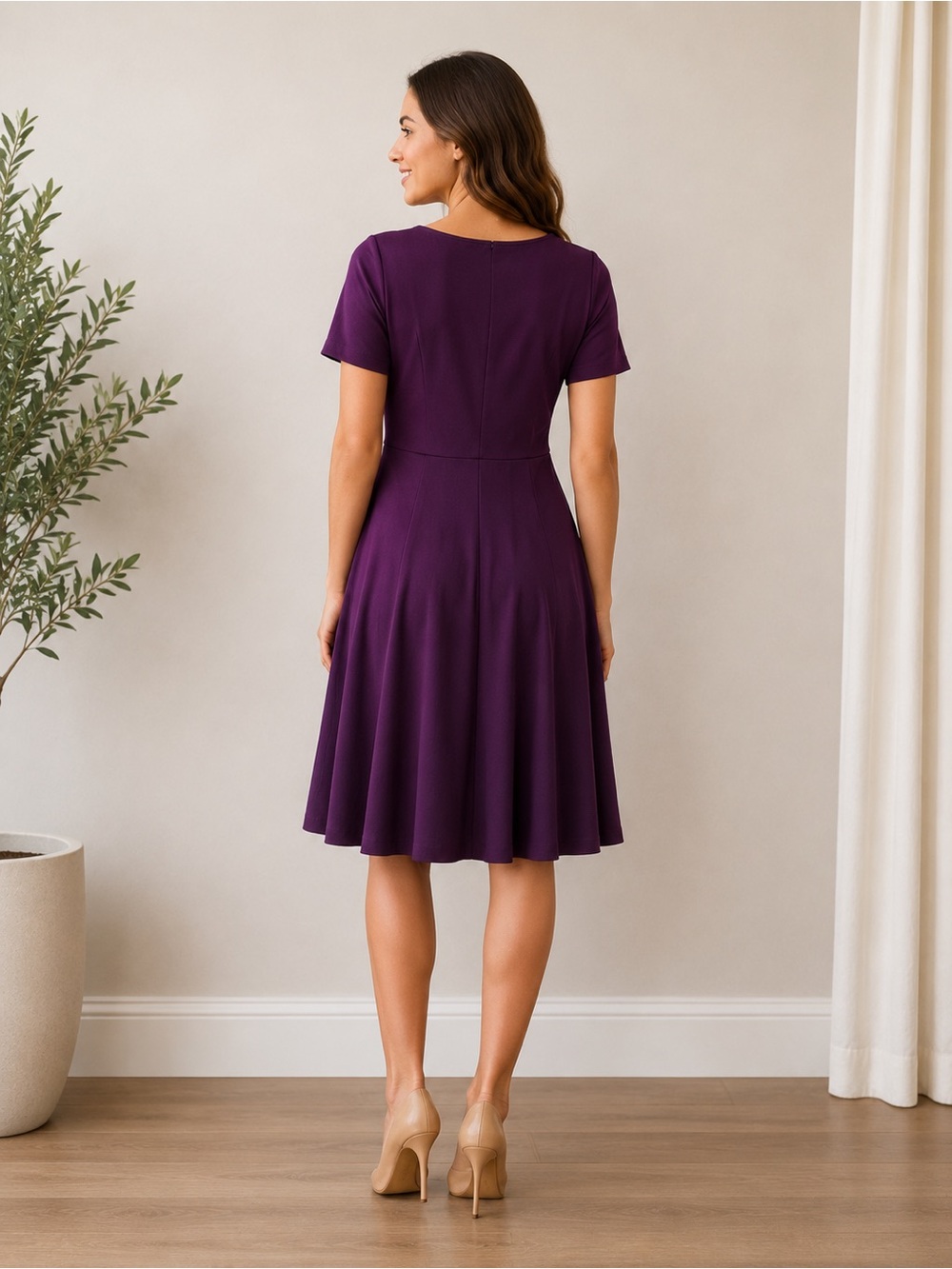 Purple Fit & Flare Dress Size 6 Pre-Owned - Picture 2 of 5